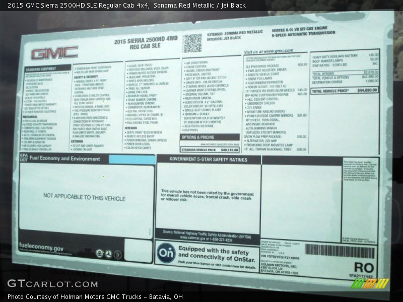  2015 Sierra 2500HD SLE Regular Cab 4x4 Window Sticker