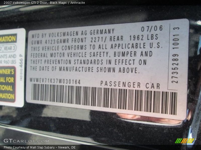 Black Magic / Anthracite 2007 Volkswagen GTI 2 Door