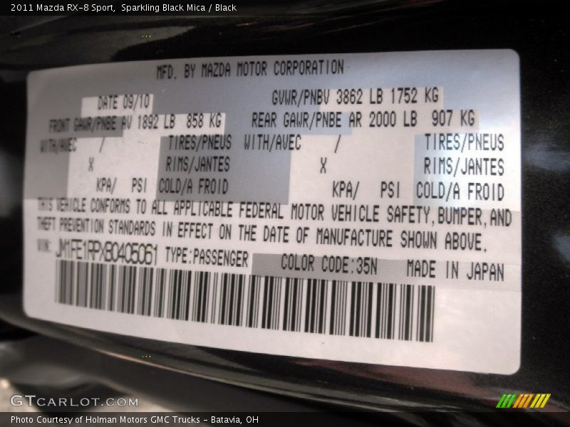 Sparkling Black Mica / Black 2011 Mazda RX-8 Sport