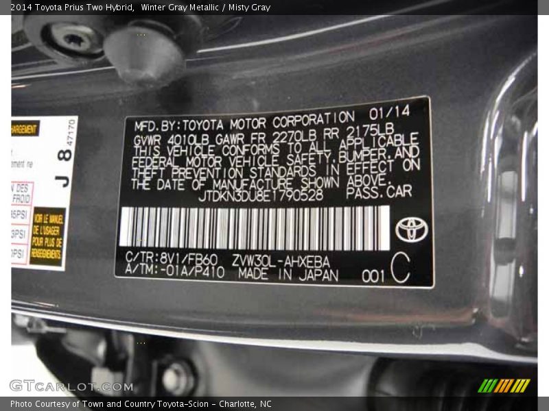 Winter Gray Metallic / Misty Gray 2014 Toyota Prius Two Hybrid