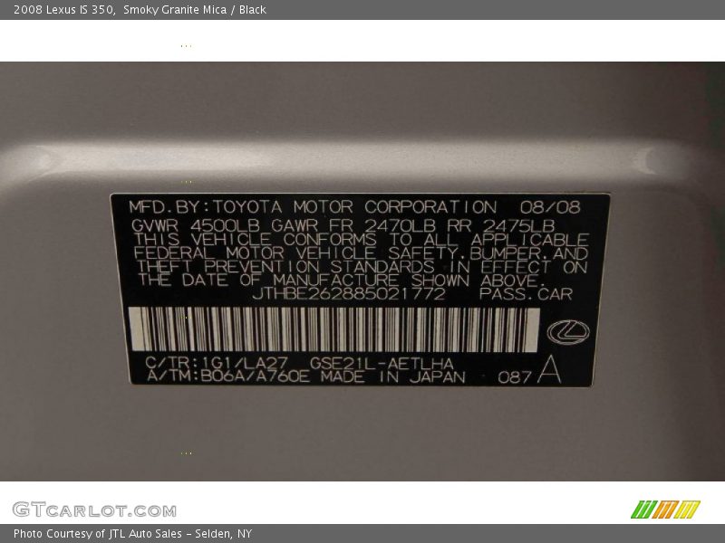 Smoky Granite Mica / Black 2008 Lexus IS 350