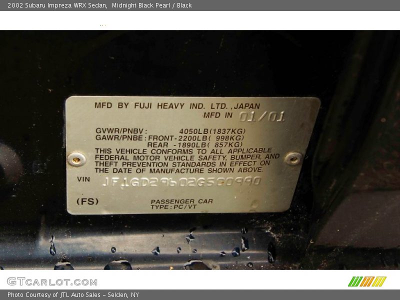 Midnight Black Pearl / Black 2002 Subaru Impreza WRX Sedan