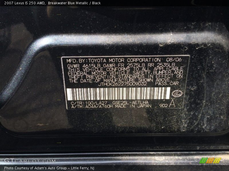Breakwater Blue Metallic / Black 2007 Lexus IS 250 AWD