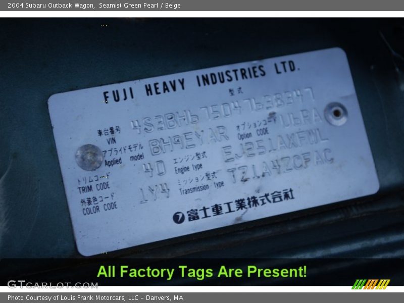 Seamist Green Pearl / Beige 2004 Subaru Outback Wagon
