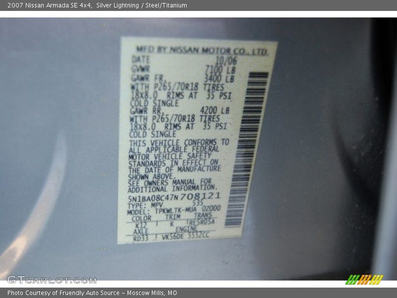 Silver Lightning / Steel/Titanium 2007 Nissan Armada SE 4x4