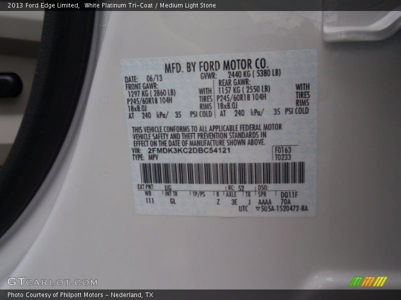 White Platinum Tri-Coat / Medium Light Stone 2013 Ford Edge Limited