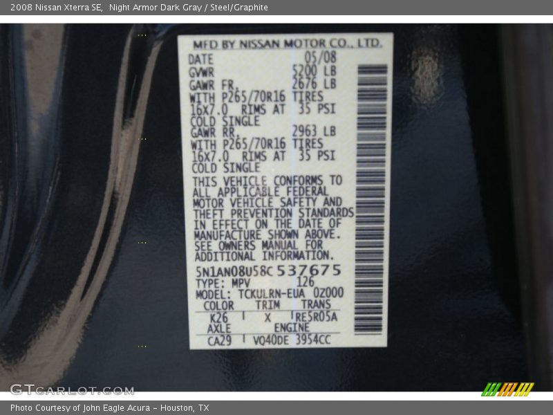 Night Armor Dark Gray / Steel/Graphite 2008 Nissan Xterra SE