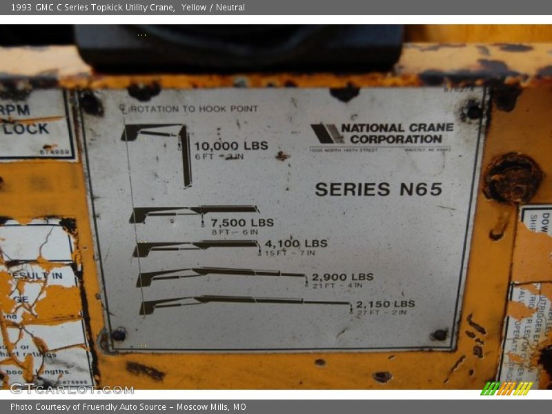 Info Tag of 1993 C Series Topkick Utility Crane