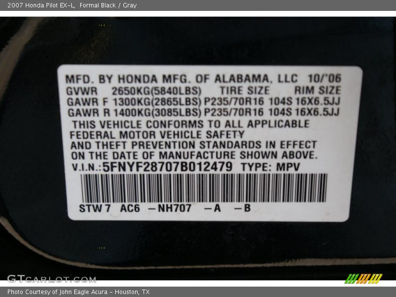 Formal Black / Gray 2007 Honda Pilot EX-L