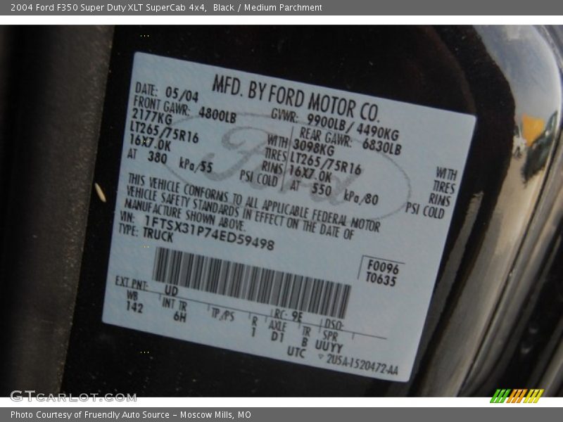 Black / Medium Parchment 2004 Ford F350 Super Duty XLT SuperCab 4x4