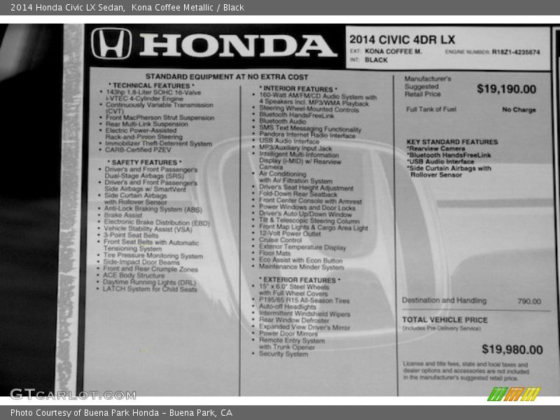 Kona Coffee Metallic / Black 2014 Honda Civic LX Sedan