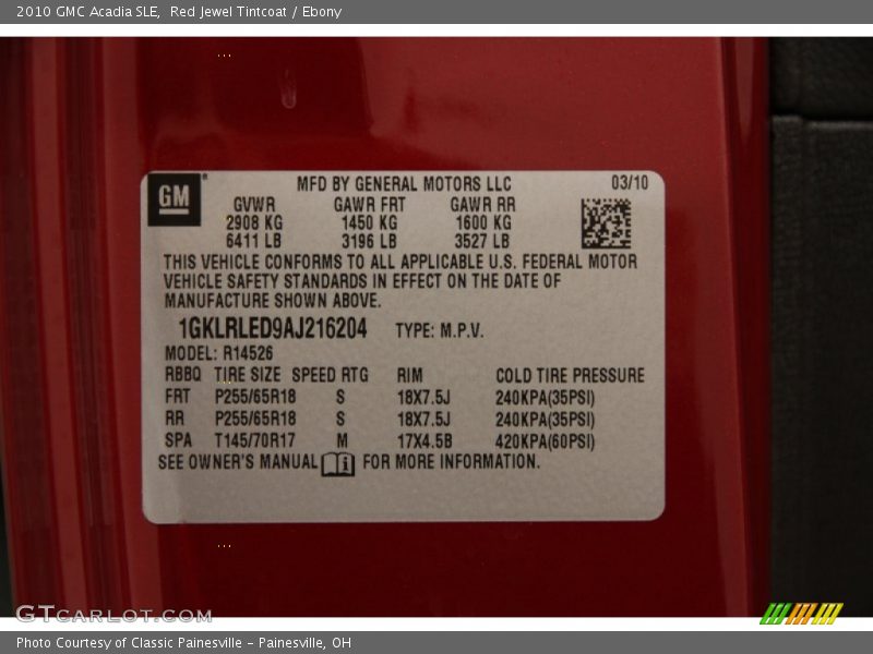 Red Jewel Tintcoat / Ebony 2010 GMC Acadia SLE