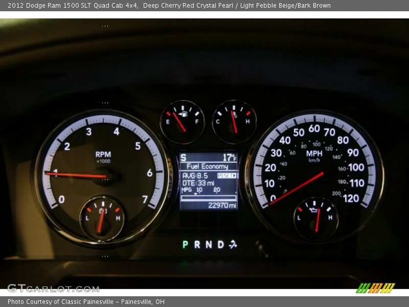 Deep Cherry Red Crystal Pearl / Light Pebble Beige/Bark Brown 2012 Dodge Ram 1500 SLT Quad Cab 4x4