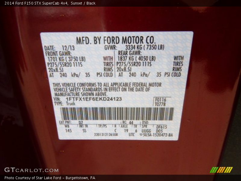 Sunset / Black 2014 Ford F150 STX SuperCab 4x4