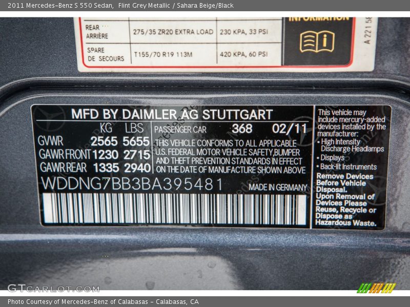Flint Grey Metallic / Sahara Beige/Black 2011 Mercedes-Benz S 550 Sedan