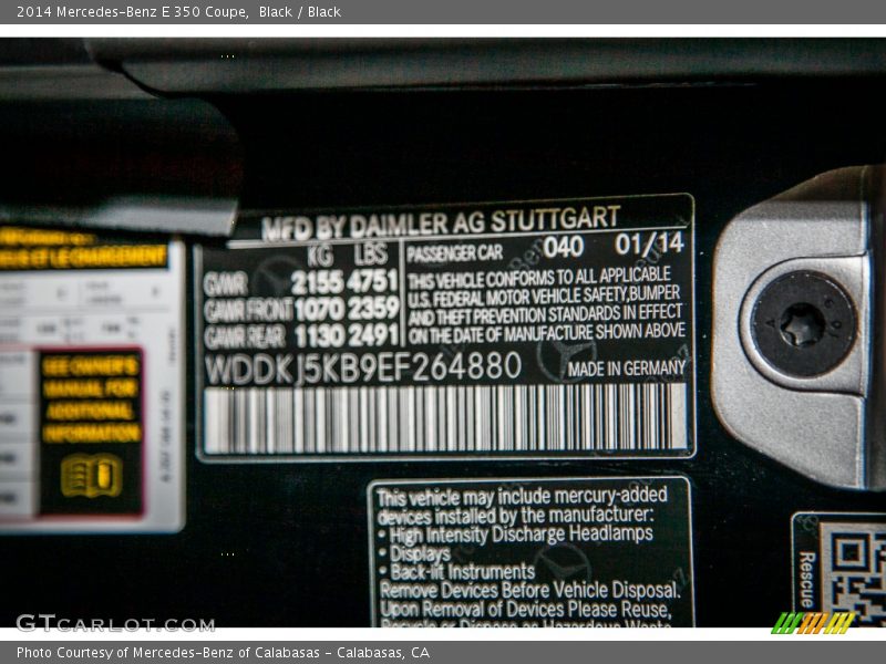 Black / Black 2014 Mercedes-Benz E 350 Coupe