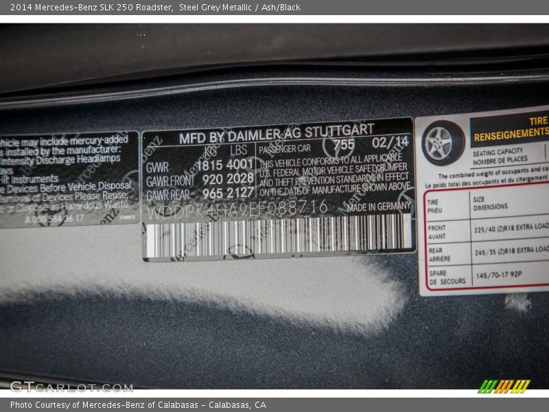 Steel Grey Metallic / Ash/Black 2014 Mercedes-Benz SLK 250 Roadster