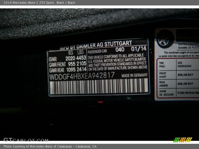 Black / Black 2014 Mercedes-Benz C 250 Sport