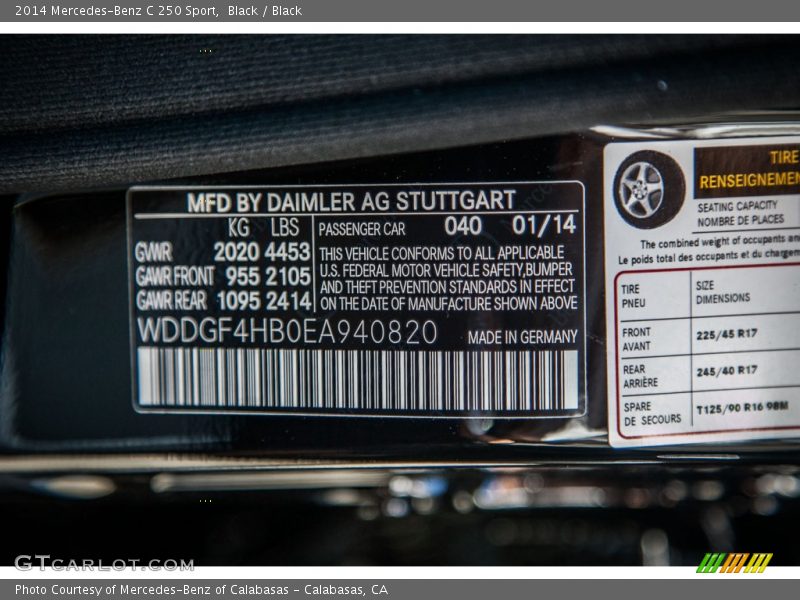 Black / Black 2014 Mercedes-Benz C 250 Sport
