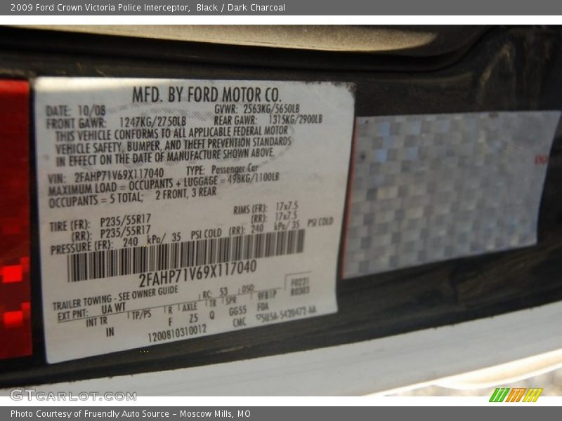 Black / Dark Charcoal 2009 Ford Crown Victoria Police Interceptor