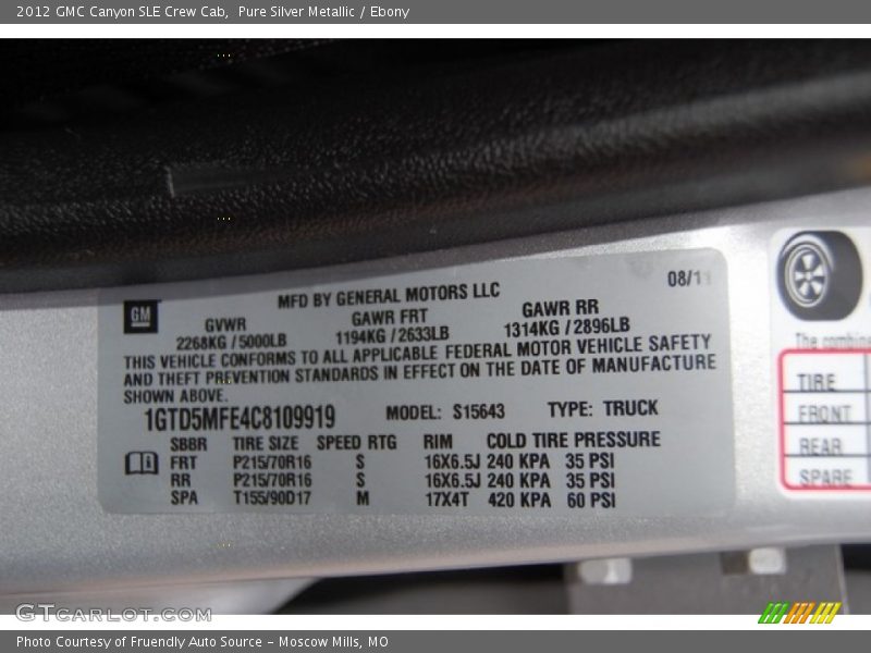 Pure Silver Metallic / Ebony 2012 GMC Canyon SLE Crew Cab