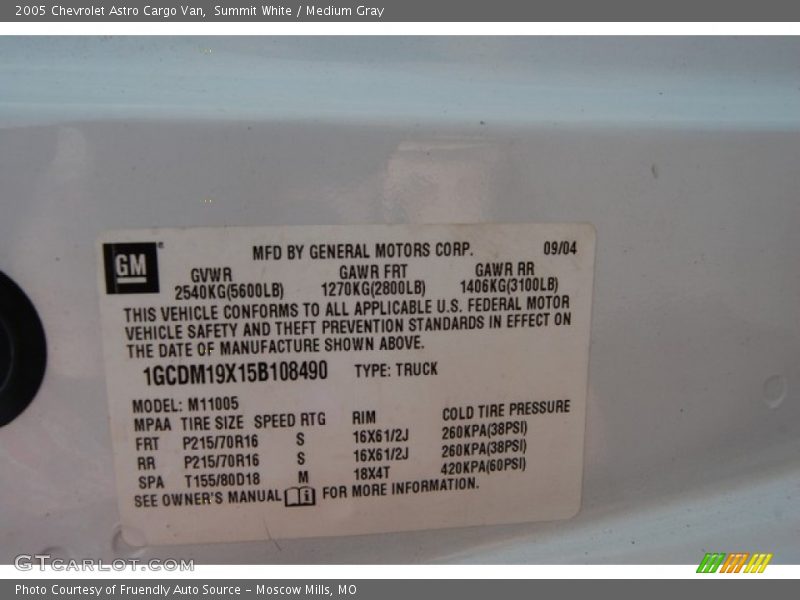 Summit White / Medium Gray 2005 Chevrolet Astro Cargo Van