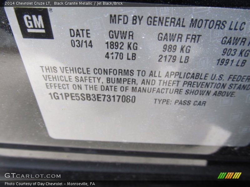 Black Granite Metallic / Jet Black/Brick 2014 Chevrolet Cruze LT