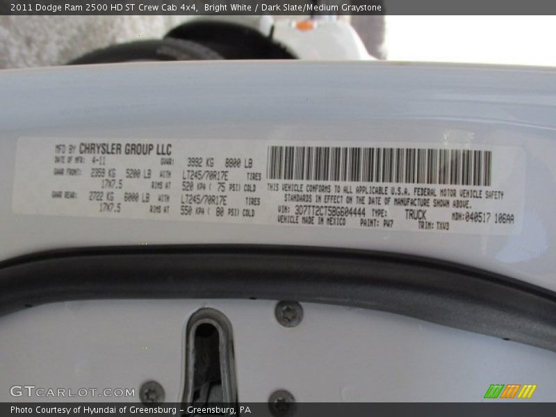 Bright White / Dark Slate/Medium Graystone 2011 Dodge Ram 2500 HD ST Crew Cab 4x4