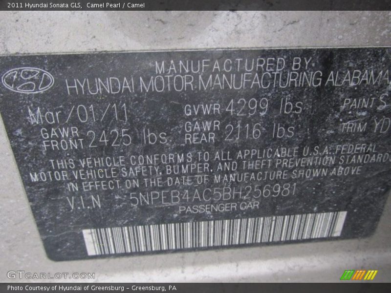 Camel Pearl / Camel 2011 Hyundai Sonata GLS