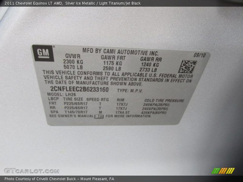 Silver Ice Metallic / Light Titanium/Jet Black 2011 Chevrolet Equinox LT AWD
