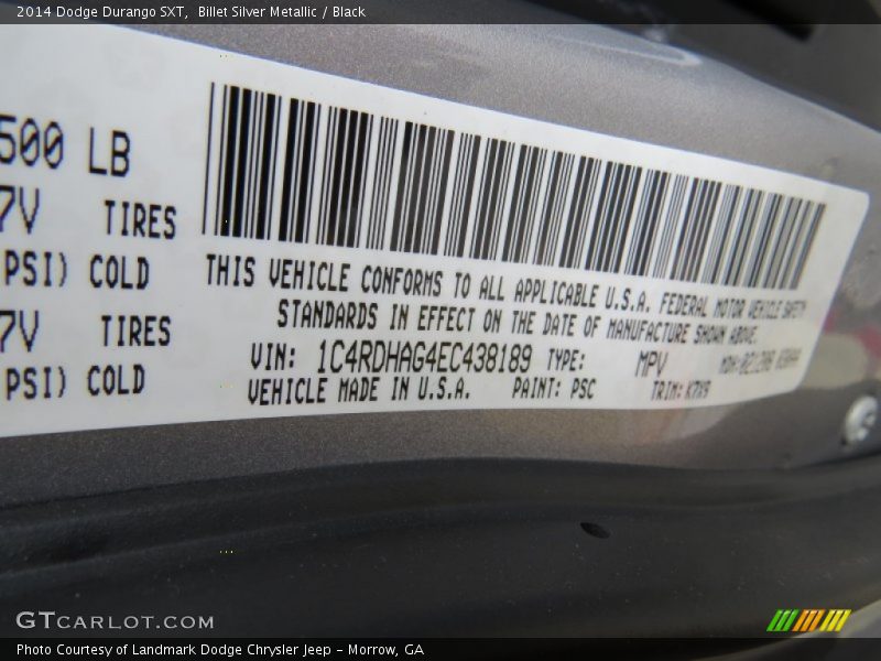 Billet Silver Metallic / Black 2014 Dodge Durango SXT