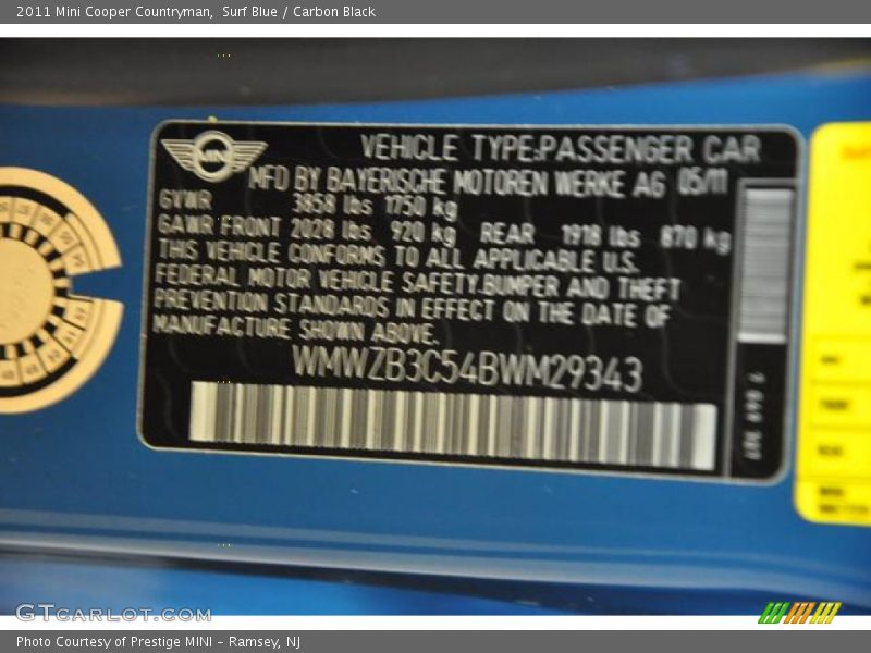 Surf Blue / Carbon Black 2011 Mini Cooper Countryman