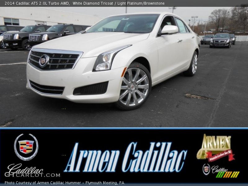 White Diamond Tricoat / Light Platinum/Brownstone 2014 Cadillac ATS 2.0L Turbo AWD