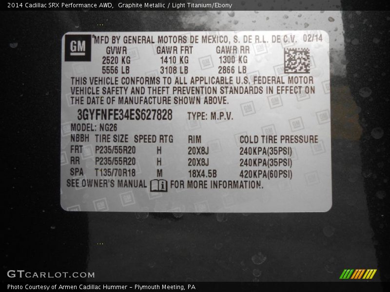 Graphite Metallic / Light Titanium/Ebony 2014 Cadillac SRX Performance AWD