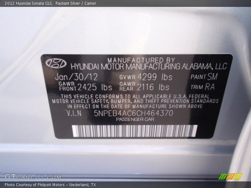 Radiant Silver / Camel 2012 Hyundai Sonata GLS