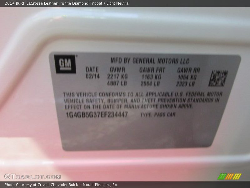 White Diamond Tricoat / Light Neutral 2014 Buick LaCrosse Leather