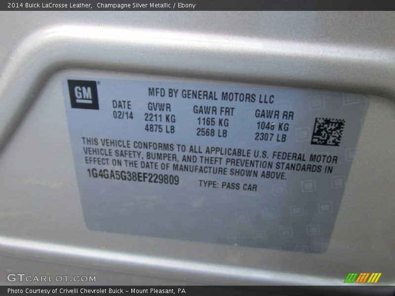 Champagne Silver Metallic / Ebony 2014 Buick LaCrosse Leather