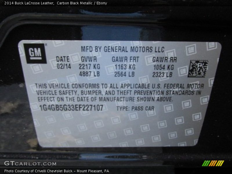 Carbon Black Metallic / Ebony 2014 Buick LaCrosse Leather