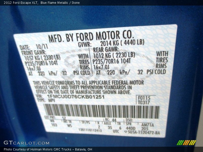 Blue Flame Metallic / Stone 2012 Ford Escape XLT