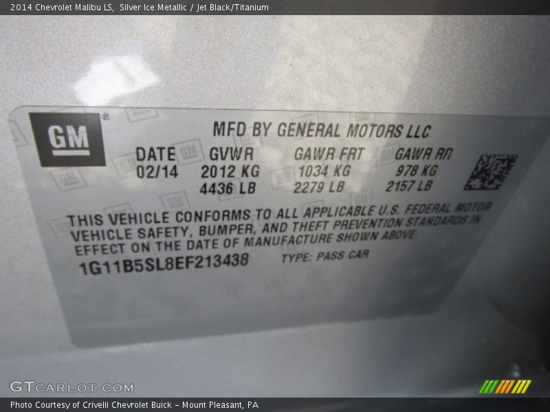 Silver Ice Metallic / Jet Black/Titanium 2014 Chevrolet Malibu LS