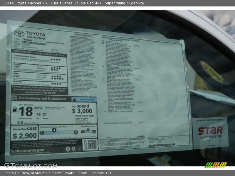 Super White / Graphite 2014 Toyota Tacoma V6 TX Baja Series Double Cab 4x4