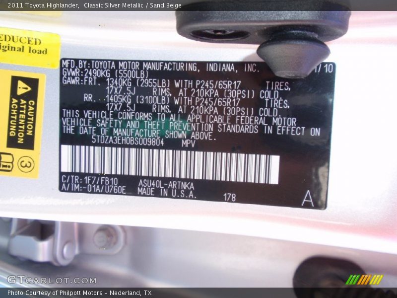 Classic Silver Metallic / Sand Beige 2011 Toyota Highlander