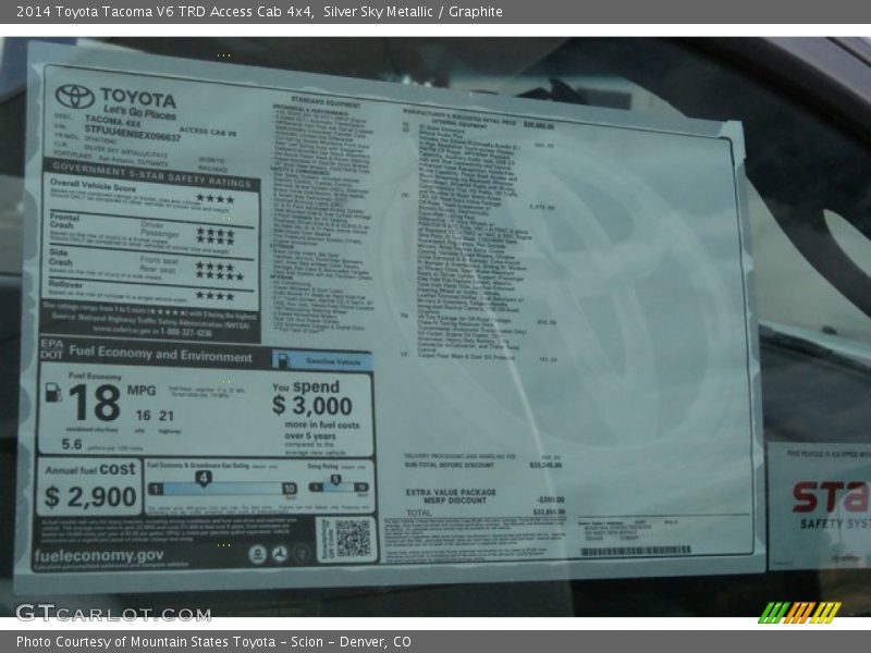 Silver Sky Metallic / Graphite 2014 Toyota Tacoma V6 TRD Access Cab 4x4