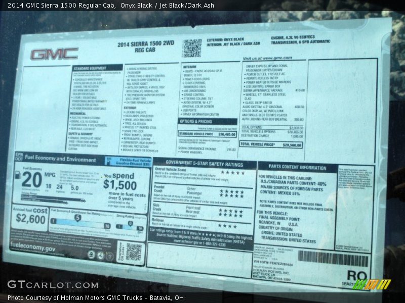  2014 Sierra 1500 Regular Cab Window Sticker