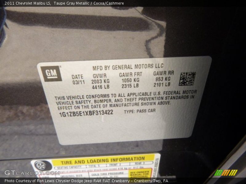 Taupe Gray Metallic / Cocoa/Cashmere 2011 Chevrolet Malibu LS
