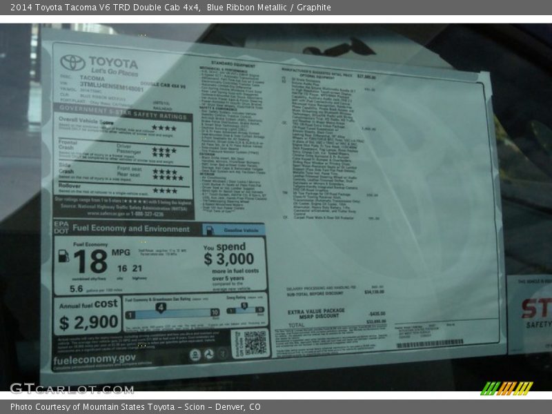 Blue Ribbon Metallic / Graphite 2014 Toyota Tacoma V6 TRD Double Cab 4x4