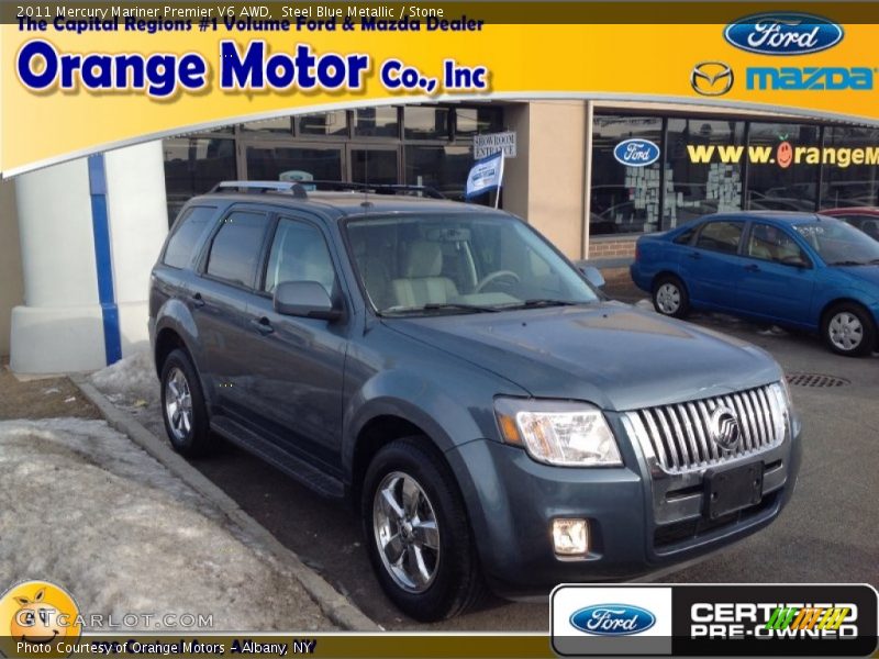 Steel Blue Metallic / Stone 2011 Mercury Mariner Premier V6 AWD