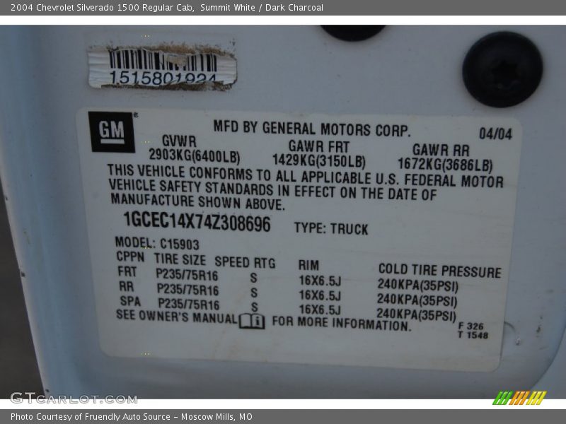 Summit White / Dark Charcoal 2004 Chevrolet Silverado 1500 Regular Cab