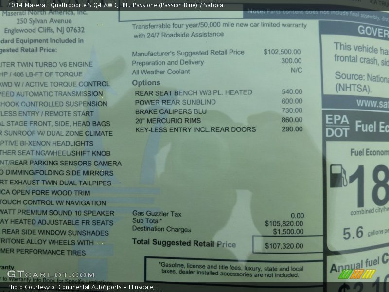  2014 Quattroporte S Q4 AWD Window Sticker