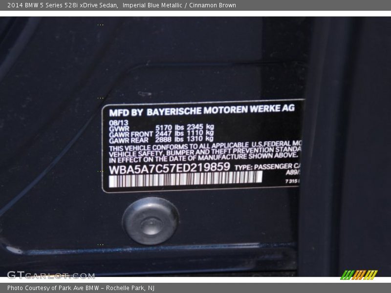 2014 5 Series 528i xDrive Sedan Imperial Blue Metallic Color Code A89